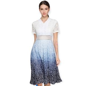 Ezpopsy🦎Gradient Hollow Out V-Neck Lace Midi Dress🌵Coral/Pink